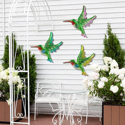Metal Hummingbird Wall Decor, Wall Art Sculpture for Patio, interior decor | BVLFOOK; Great Indoor Outdoor Gift; Family decor; Set of 3, 9 Inch; Natural vibe