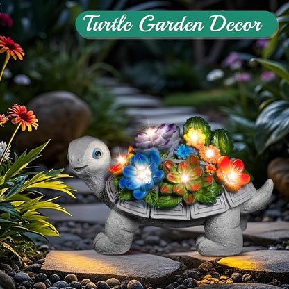 Linkax Turtle Statues Solar Garden Decor, Christmas Gift for Grandma Mom | Birthday Gifts for Women, Mom Grandma Gifts, Yard Decoration Outdoor Lawn Balcony Patio Decor with Succulent and 7 LED Lights