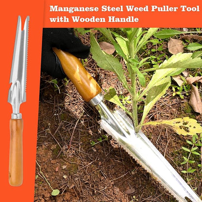 BokingOne 5-in-1 Stainless Steel Hand Weeder Puller Tool & Dandelion Fork Knife - Hand Weed Removal Tool for Weeding, Planting, Transplanting, Soil Cultivating & Flower Care（13.8-inches