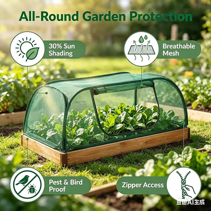 2Pack Raised Garden Bed Covers(45"X22"X18"), Pop Up Mesh Plant & Vegetable Cover,30% Sunblock Plant Shade Tent, Outdoor Planter Protection, Sun & Insect Guard
