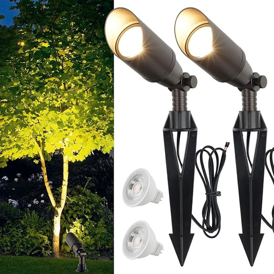 Outdoor Spot Lights for Yard 12V Wired Low Voltage Landscape Spotlights Aluminum Spot Lights with 4W MR16 LED Bulb Warm White, Waterproof Ip65 Spotlight Outdoor for Garden and Yard 2-Pack