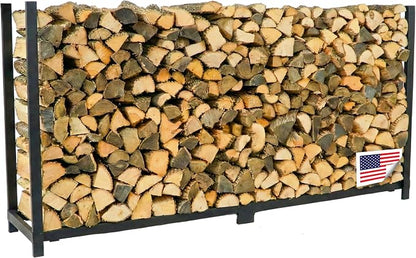 Woodhaven 10-Foot Brown Firewood Rack – Made in USA – 1/2 Cord Raised Lumber Storage Rack – Keeps Wood Dry & Ready – Heavy-Duty Steel, Lifetime Structural Warranty (Without Cover)
