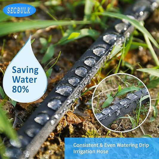 Secbulk 2026 Flat Soaker Hose 100 ft with Stakes for Garden, 50ft x 2 Linkable Drip Hose Diy Garden Irrigation System Saving 80% Water, Dual-layer Leak-free Design Water Hose with Holes