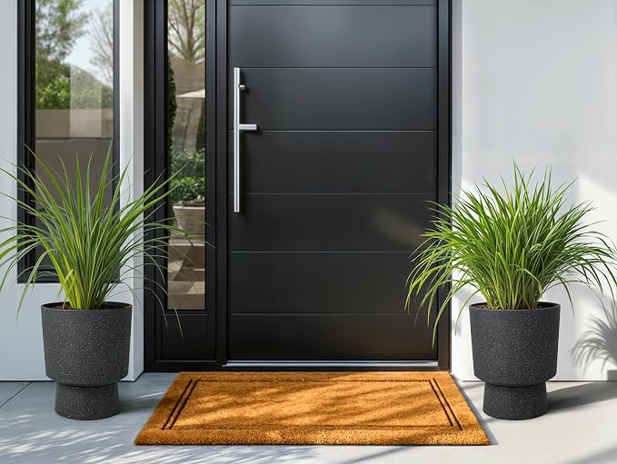 Autodaya 16.8" Black Terrazzo Pedestal Planters Set of 2 with Drainage Hole | Modern Plastic Flower Pots with Weather-Resistant Finish for Indoor or Outdoor Garden, Patio, Balcony, or Entryway Decor