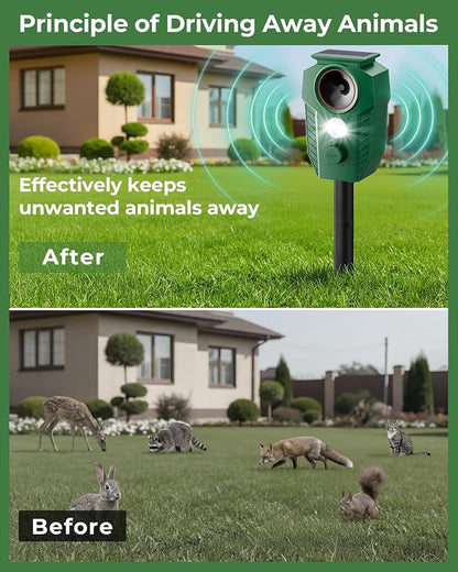 Keep Deer & Cats Away – Solar Ultrasonic Deer Repellent Devices with Motion Sensor & LED Flashing Lights, Waterproof Animal Repeller Outdoor for Yard, Garden & Lawn