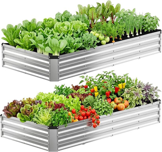 DUMOS Galvanized Raised Garden Bed Outdoor, 8x4x1ft 2 Pack Raised Metal Planter Box, Rust-Resistant Steel Garden Planter, Rectangular Gardening Flower Bed for Vegetables Flowers Herbs, Open Bottom