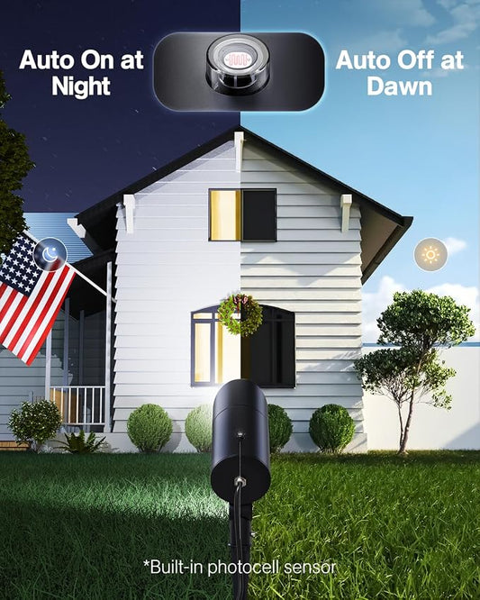 HIBOITEC 30W Spot Lights Outdoor Dusk to Dawn 120V Plug in Flag Pole Light 3000LM 5000K LED Waterproof Landscape Spotlight for Yard Garden Tree Statue, 5.9 FT Cord with Plug
