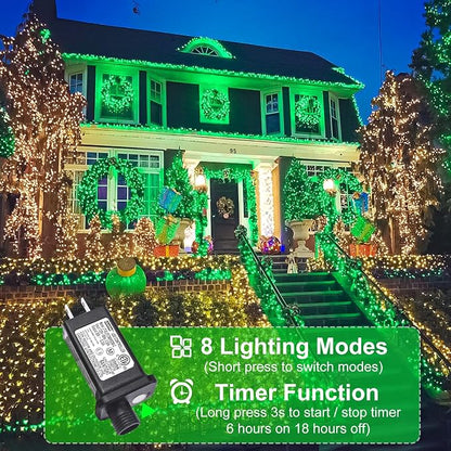 Green Christmas Lights Outdoor, 100FT 300 LED Christmas Tree Lights with 8 Modes, Waterproof Connectable String Lights for Outside Indoor Bedroom House Patio Garden Party Holiday Decorations