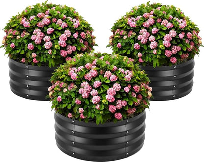 ZXZYHFTY Galvanized Raised Garden Bed Kit, 3Pcs Black Round Metal Raised Garden Beds Outdoor, 2 x 2 x 1 ft Planter Boxes Outdoor for Vegetables Flowers Herbs, Mailbox Planter Garden Bed
