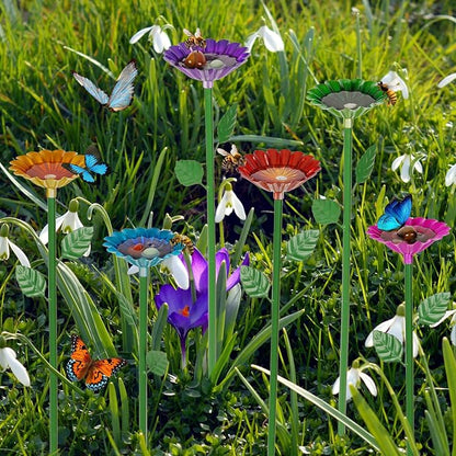 6 Pack Bee Watering Station, Bee Bath for Garden Metal Bee Water Feeder with Flower Design, Colorful Butterfly Bee Bath Bowl for Outdoor Garden Yard Decor