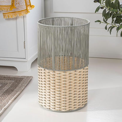 happimess HPM1101B Harper Modern 4.13-Gallon 2-Tone Faux Wicker Cylinder Waste Basket, Gray/Cream for Home, Bathroom, Living Room, Office, Bedroom, Kitchen