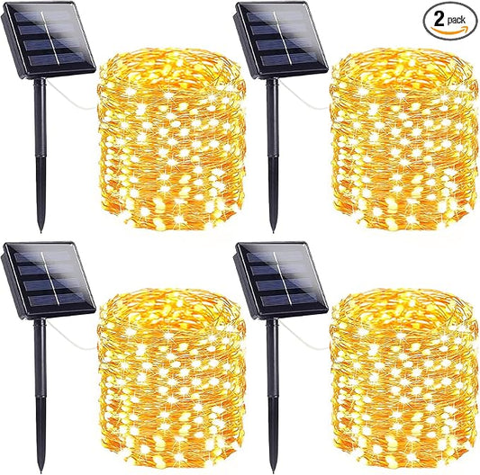Extra-Long 144FT Solar String Lights for Outside, 4 Pack 800LED Solar Fairy Lights Outdoor Waterproof, Copper Wire with 8 Modes Solar Twinkle Lights for Tree Garden Party Patio Xmas Decor (Warm White)