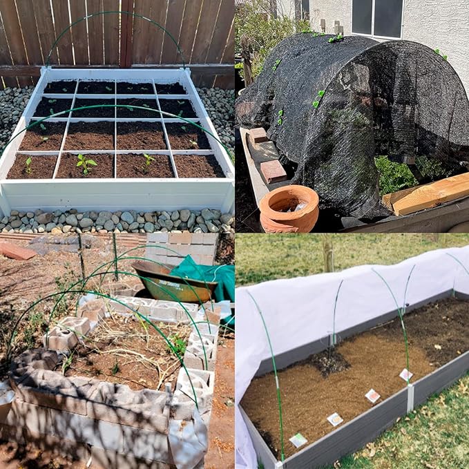 MAXPACE Greenhouse Hoops Kit, DIY 8ft Grow Tunnel, Fits Raised Garden Beds 2.7ft Wide & Up, 50 Pcs Rust-Proof Fiberglass Frame Support Rods for Row Cover, Shade Cloth, Frost Netting & Plant Stakes