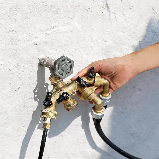 ‌VANCOCO 4 Way Garden Hose Splitter, 3/4" Heavy Duty Solid Brass Hose Splitter With 4 Shut-off for Outdoor Faucet & Garden Hose