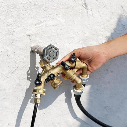 ‌VANCOCO 4 Way Garden Hose Splitter, 3/4" Heavy Duty Solid Brass Hose Splitter With 4 Shut-off for Outdoor Faucet & Garden Hose