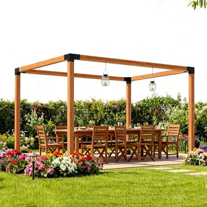 Pergola Kit with 3-Way Brackets for 4"x 4" (Actual 3.6" X 3.6") Lumber, Heavy Duty Iron Pergola Bracket Suitable for Pergolas, Gazebos Includes Metal Base, Screws