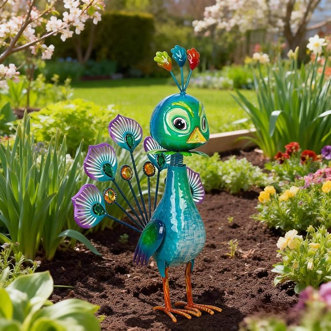 Natelf Metal Peacock Statue Outdoor Garden Yard Patio Decor Gift for Women | Indoor Home Decor Lawn Sculpture Mom Grandma Mother's Day Birthday
