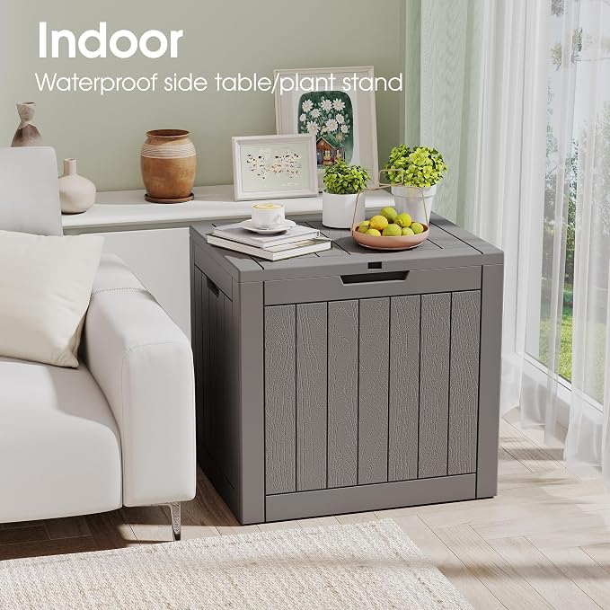 Outdoor Storage Box, 35 Gallon Resin Deck Boxes Outdoor Waterproof For Patio Furniture, Garden Tools, Pool Supplies, Lockable And UV Resistant (Striped Gray)