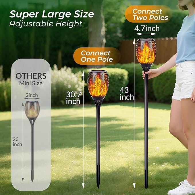 Walensee Solar Lights Outdoor with Flickering Flame,96 LED Solar Torch Lights Waterproof,43" Tall Super Larger Size Torches for Outside Garden Patio Yard Pathway, 6 Pack
