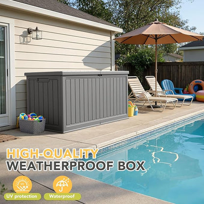 270 Gallon HDPE Deck Box Outdoor Indoor Waterproof Storage Box for Patio Furniture, Pool Accessories, Garden Tools, and Cushion Storage, Gray