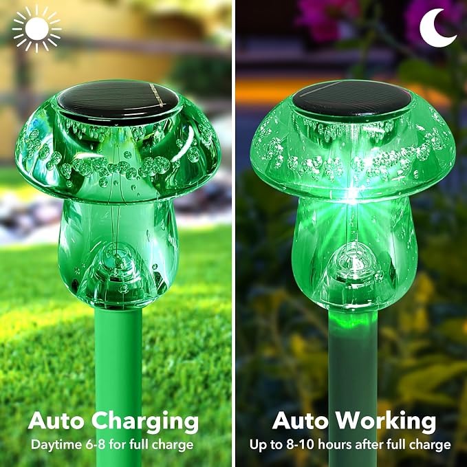 Benany Solar Lights Outdoor, St Patricks Day 16 Pack Mushroom Landscape Lights Waterproof, Solar Powered LED Lighting for Garden Yard Path Pathway Lawn Walkway Driveway Backyard Decor (Green)