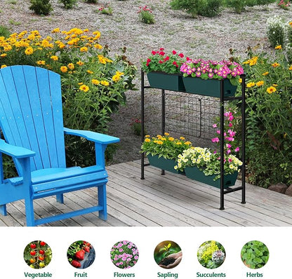 Vertical Raised Garden Beds 32.4" Tall Planter Raised Beds Boxes Patio Herb Garden Planter Outdoor with Metal Fences Legs for Small Climbing Plant Gardening Vegetables Patio Balcony Porch, Green