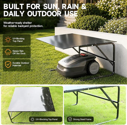 Robot Mower Garage, Protective Cover for All Robotic Lawn Mowers | High Strength Steel Structure+Black PC Material, UV Protection Waterproof, Universal Fit Robot Mower shelter（Large Size）