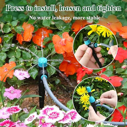 150FT Drip Irrigation System Kit with 2 Zone Water Timer for Garden,High-Flow Mainline Automatic Watering System,16PCS Adjustable Nozzles,Fast-Plug Tube for Agricultural Yard,Lawn,Greenhouse