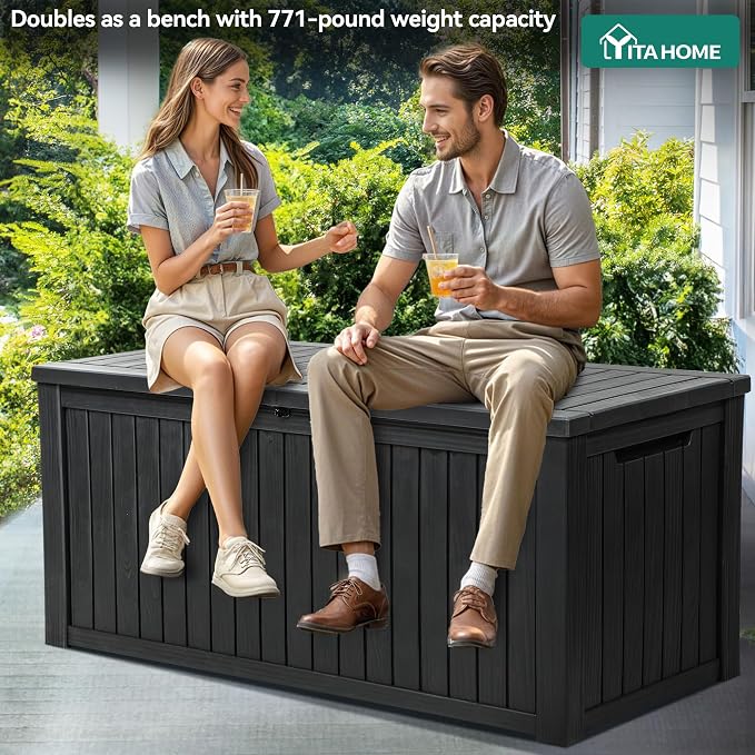 YITAHOME 220 Gallon Large Outdoor Storage XL Deck Box w/Divider for Patio | Outdoor Cushions, Garden Tools, Sports Equipment and Pool Supplies, Waterproof, Resin, Lockable, Black