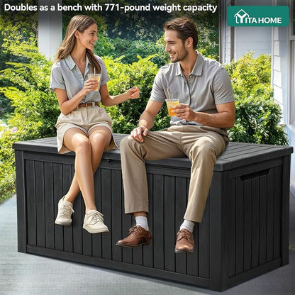 YITAHOME 220 Gallon Large Outdoor Storage XL Deck Box w/Divider for Patio | Outdoor Cushions, Garden Tools, Sports Equipment and Pool Supplies, Waterproof, Resin, Lockable, Black