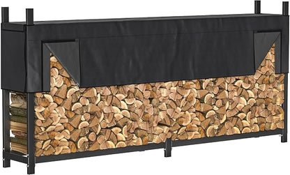 Ultrawall 8ft Heavy Duty Firewood Rack with Waterproof Cover, Freestanding Wood Log Holders for Firewood, Indoor/Outdoor Wood Storage Rack