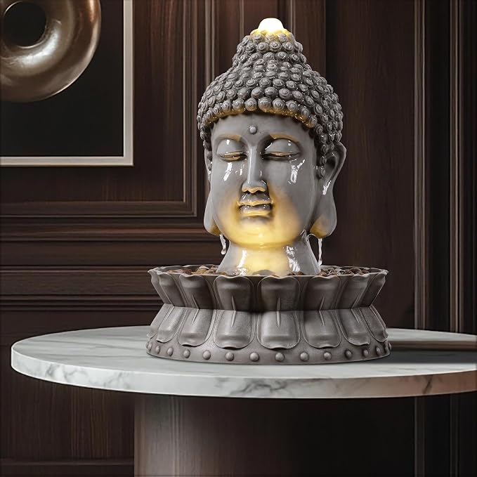 Kalona Buddha Water Fountain Outdoor with LED Lights, Buddha Statue Outdoor Garden Zen Fountain with Stones, Water Feature for Patio, Porch, Backyard, Lawn & Home Decor