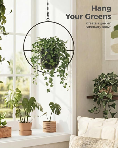 Bamworld Black Hanging Planters for Indoor Outdoor Plants Metal Hanging Pots for Plants 5.5 Inch Modern Hanging Basket Window Plant Hanger Ceiling Hanging Flower Pot with Chain for Wall Decor (Round)