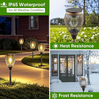 4 Pack Solar Pathway Lights Outdoor,IP65 Waterproof - Bright Outdoor Solar Lights for Yard,Auto On/Off Solar Driveway Lights,Solar Path Lights for Walkway Driveway Garden
