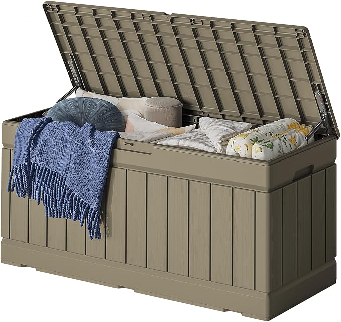 78 Gallon Deck Box Outdoor Indoor Waterproof Storage Box for Patio Furniture, Pool Accessories, Garden Tools, and Cushion Storage, Coffee