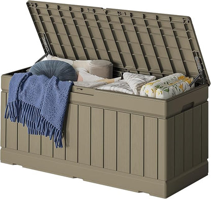 78 Gallon Deck Box Outdoor Indoor Waterproof Storage Box for Patio Furniture, Pool Accessories, Garden Tools, and Cushion Storage, Coffee