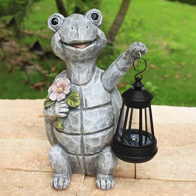 Solar Garden Outdoor Statues Turtle with Lights Resin Statue with Solar Lantern, Decorative Lawn, Yard Outdoor Decoration and Gifts (Turtle 2)