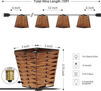 JONATHAN Y 10' Brown 10-Light Bamboo Square String Lights, Classic Vintage Indoor/Outdoor Geometric Lanterns for Patio Deck Porch, Coastal Farmhouse, LED Bulbs Included JYL8707A