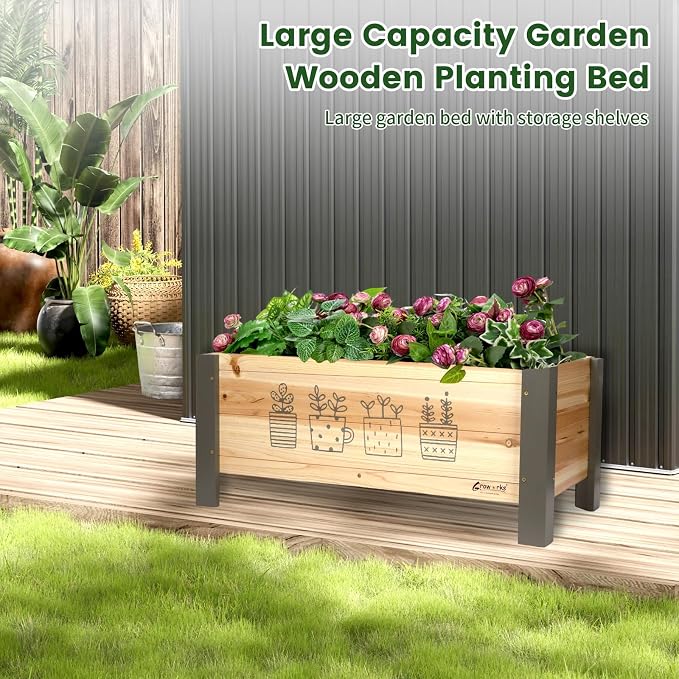 Raised Garden Bed for Kids - 30”L*16”W*13”H Elevated Wooden Planter Box Stand, Backyard, Patio, Balcony w/Bed Liner, 170lb Capacity (Green)