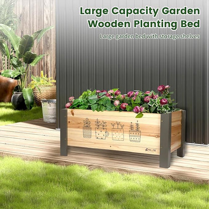 Raised Garden Bed for Kids - 30”L*16”W*13”H Elevated Wooden Planter Box Stand, Backyard, Patio, Balcony w/Bed Liner, 170lb Capacity (Green)