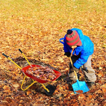 Costzon Kids Wheelbarrow, Metal Construction Toys Kart, Child Wheel Barrel w/Non-Slip Handle, Wearable Wheels, Yard Rover Steel Tray, Tote Dirt/Leaves/Tools in Garden for Toddlers (Red)