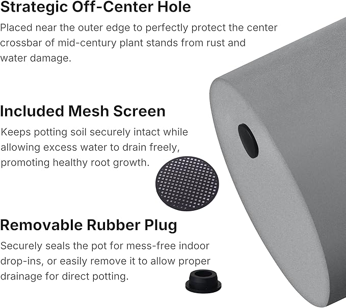 FaithLand 12 Inch Fiberstone Planter - Lightweight Modern Cylinder Plant Pot with Drainage Hole & Plug, Authentic Concrete Look, Gray