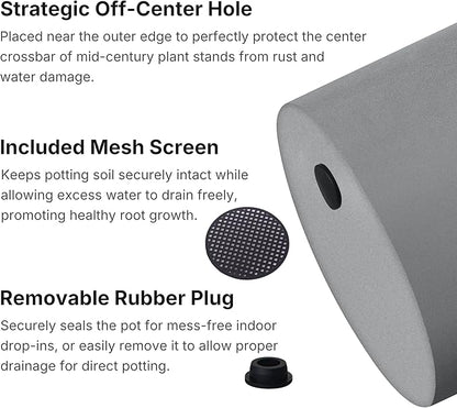 FaithLand 12 Inch Fiberstone Planter - Lightweight Modern Cylinder Plant Pot with Drainage Hole & Plug, Authentic Concrete Look, Gray