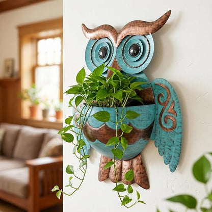 Owl Metal Wall Mount Planter, Hanging Succulent Flower Pot with Drainage | Farmhouse owl metal wall hanging pot garden succulent decorative planters, indoor outdoor hanging wall container