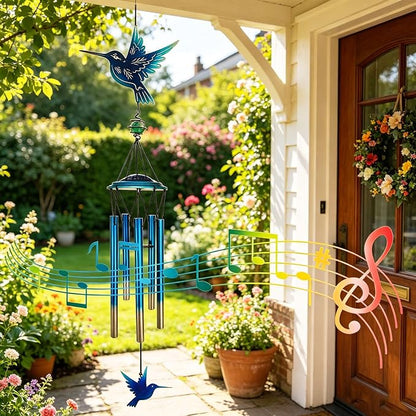 Outdoor Wind Chimes Hummingbird Metal WindChimes Gift for Outside/Indoors, Home, Lawn, Porch, Patio, Garden Decor, Yard Decoration (Bule Hummingbird)