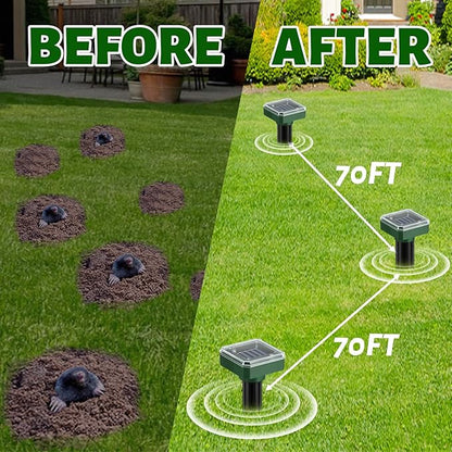 Solar Mole Repellent 10 Pack,Ultrasonic Gopher Vole & Snake Deterrent, Waterproof Sonic Spikes for Pest Control, Groundhog Chipmunk Rodent Repeller for Large Yard Lawn Garden & Grassland