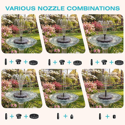 AMZtime 2.5W Solar Bird Bath Fountains, Solar Water Fountain Pump with 6 Nozzles & 4 Tube Supports, 6.7 Inch Fountain Pump for Garden, Pond, Pool, Fish Tank Aquarium Outdoor Use