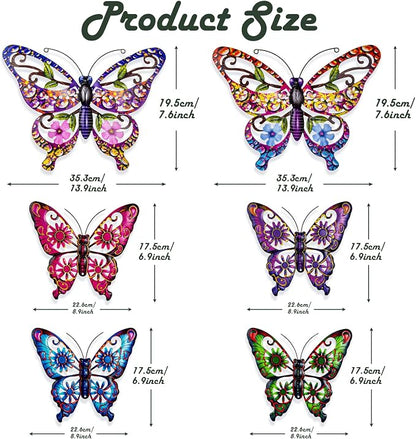 SUNREEK 6Pcs Metal Butterfly Wall Decor, 14Inch/9Inch Outdoor Butterfly Wall Art for Fence Garden Yard Room Patio Balcony Decorations