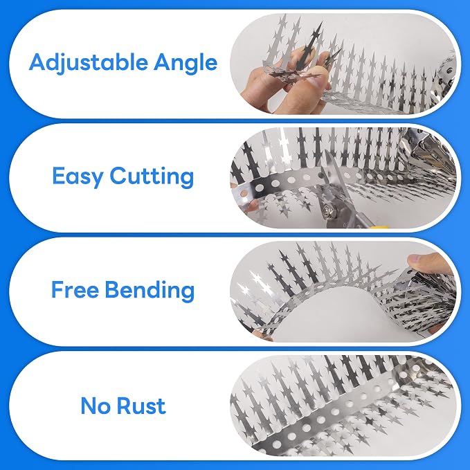 Raccoons Squirrel Baffle Spikes Deterrent, 120in Stainless Steel Pigeons Bird Spikes, Avoided Snakes Cats, Nests on Fences/Eaves/Porch/Windowsills, Protect Bird Feeder Pole