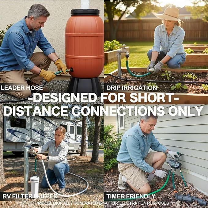 Garden Hose Leakproof for Gardener: 1/2” PVC Water Hoses with GHT Fittings - 2 FT No Kink and Flexible for Outdoor | Compact Close Reach For Home Gardeners Watering Patio Planters, Garden Beds And Hose Reel Setups